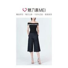 预售 Mo&Co. 黑色修身条纹一字领女士针织衫图片