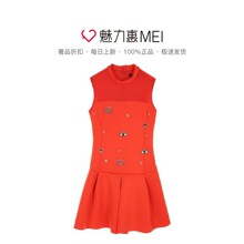 预售 Mo&Co. 红色钉珠圆领无袖连衣裙图片