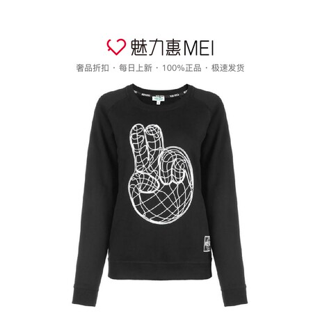预售 KENZO/高田贤三 黑色纯棉比耶印花女士秋冬长袖套头卫衣商品大图