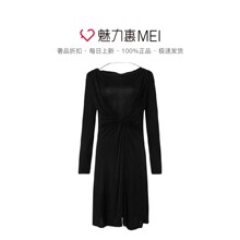 预售 Ports/宝姿 黑色褶皱设计圆领长袖女士连衣裙图片