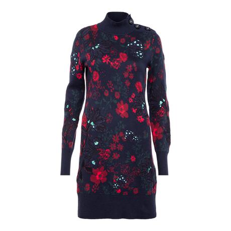 Juicy Couture 藏蓝色花卉图案高领长袖女士连衣裙商品大图