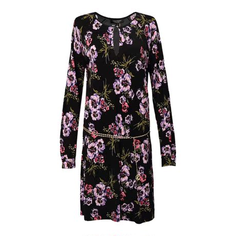 Juicy Couture 黑色花卉腰带饰圆领长袖女士连衣裙商品大图