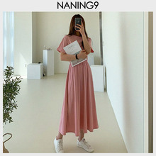 2019新款 收腰短袖 修身 女装 秋韩版 NANING9韩国代购 中长连衣裙淑女