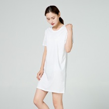 女宽松中长款 纯棉落肩连衣裙夏 WeTalk丝光棉打底T恤裙2019新款