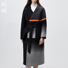blooming柏明女装秋冬时尚保暖毛呢羊毛大衣中长款系带收腰外套图片