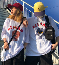 2019夏季新款欧美猫和老鼠印花情侣装上衣短袖T恤男女学生班服潮