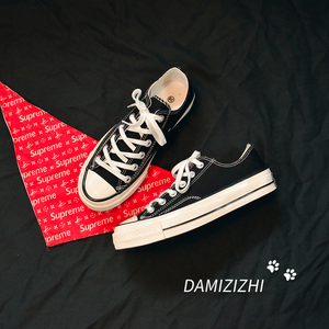 1970s帆布鞋子女黑色高帮原宿风