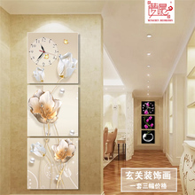 玄关装 饰画竖版三联无框画钟表挂画客餐厅走廊过道壁画艺术挂钟