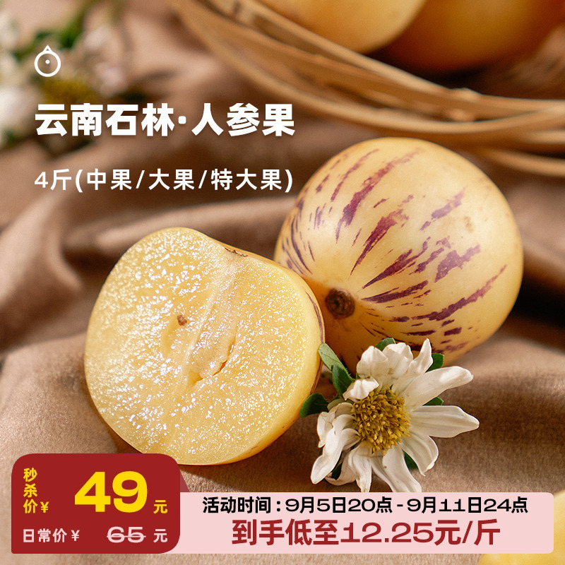 企鹅市集 云南石林人参果 新鲜人参果圆果时令水果新鲜现摘4斤装