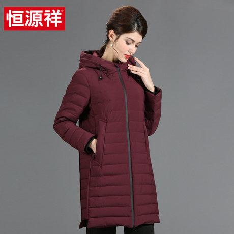 恒源祥羽绒服女中长款2018冬季新款中老年妈妈装轻薄羽绒服外套商品大图