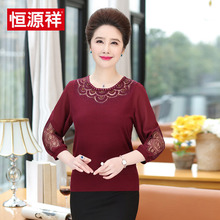 恒源祥2018新款女装春装针织衫毛衣显瘦短款长袖中老年妈妈套头衫图片