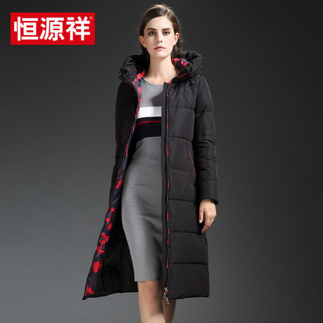 恒源祥反季清仓女士羽绒服女中长款过膝加厚保暖长款修身外套冬装商品大图