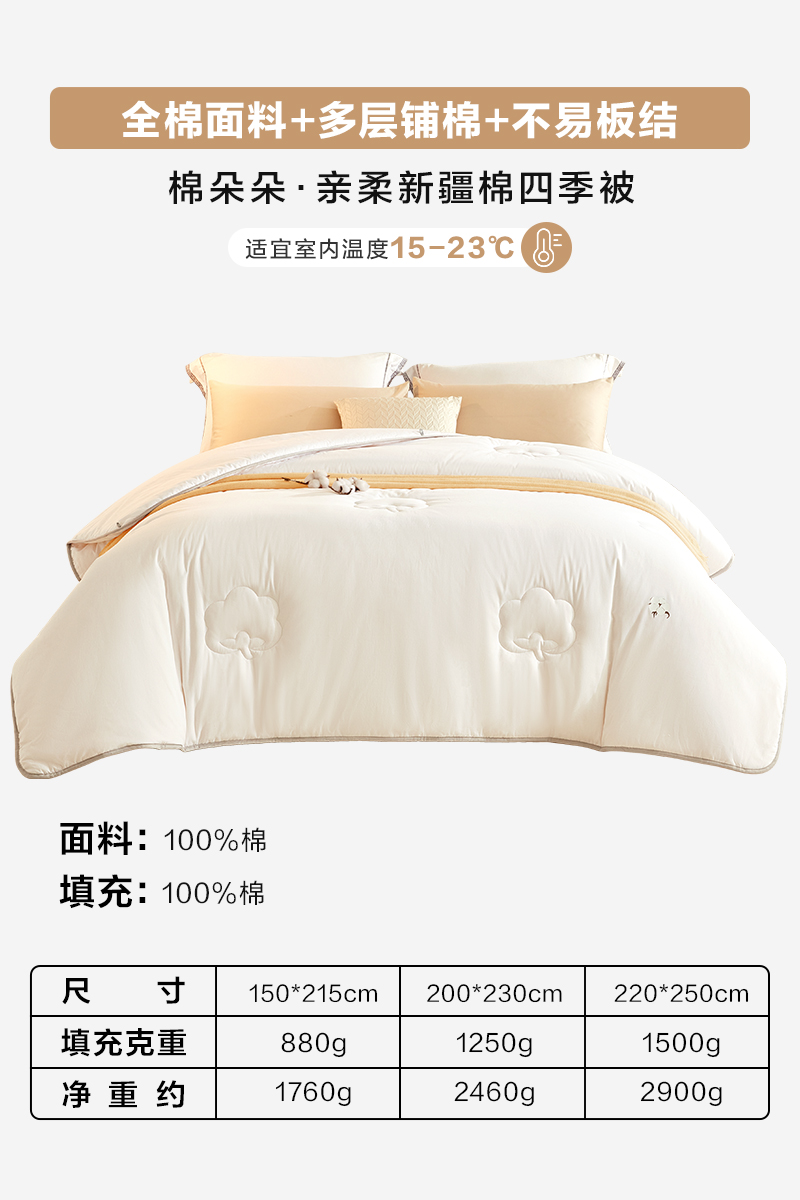 【狂欢价】罗莱家纺棉花被全棉新疆棉被纯棉被子春秋被芯宿舍冬厚被四季通用