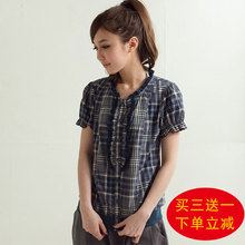 【清仓9.9元/买三送一】大码女装胖mm2018夏装韩版格子衬衫上衣图片
