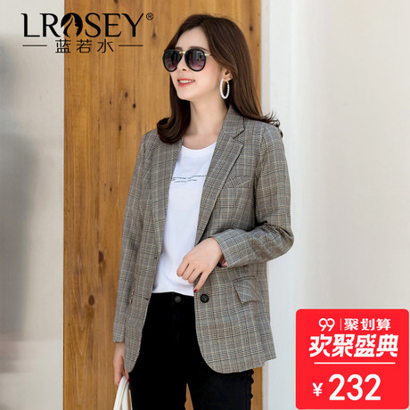 胖妹妹秋装外套2018大码女装新款chic港风小西服复古格子韩版西装商品大图