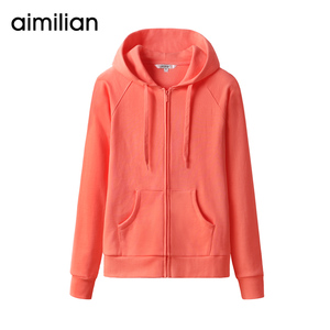 艾米恋纯棉卫衣女连帽学生拉链开衫春秋薄款休闲上衣宽松运动外套