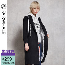 马克华菲女装西装领大衣2018冬季新款修身显瘦中长款黑色毛呢外套图片