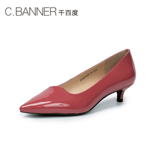 千百度女鞋2019春季新品商场同款时尚中跟漆皮休闲单鞋A9106012WX