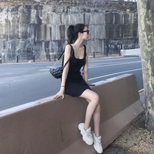 吊带裙小黑裙 无袖 WizAann 高腰短款 黑色背心裙女2019春夏新款