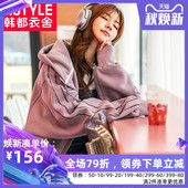 韩都衣舍2019秋季学生bf原宿风宽松加绒卫衣连帽外套女ulzzang