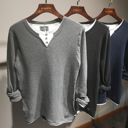 回归初心之作！39.9秒！男款假两件全棉华夫格织法套头针织打底衫