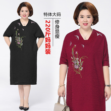 18夏新款中老年大码女装200斤加肥加大胖妈妈装连衣裙中长款裙子图片