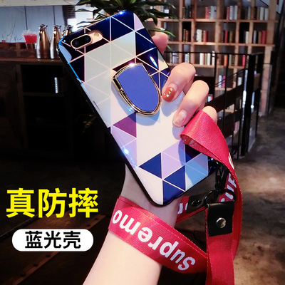 苹果7plus手机壳新款女款个性创意蓝光iphone7/8/x潮牌8p全包硅胶xs抖音时尚潮女网红情侣带挂绳挂脖式保护套