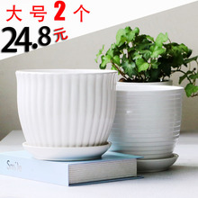 绿萝花盆 陶瓷花盆包邮大号白色室内盆栽现代简约创意带托盘特价