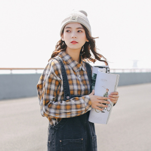 韩版宽松格子衬衫