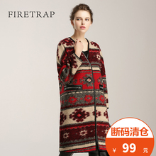 Firetrap2018冬装新款女装欧洲站超长过膝羊毛大衣长款毛呢外套女图片