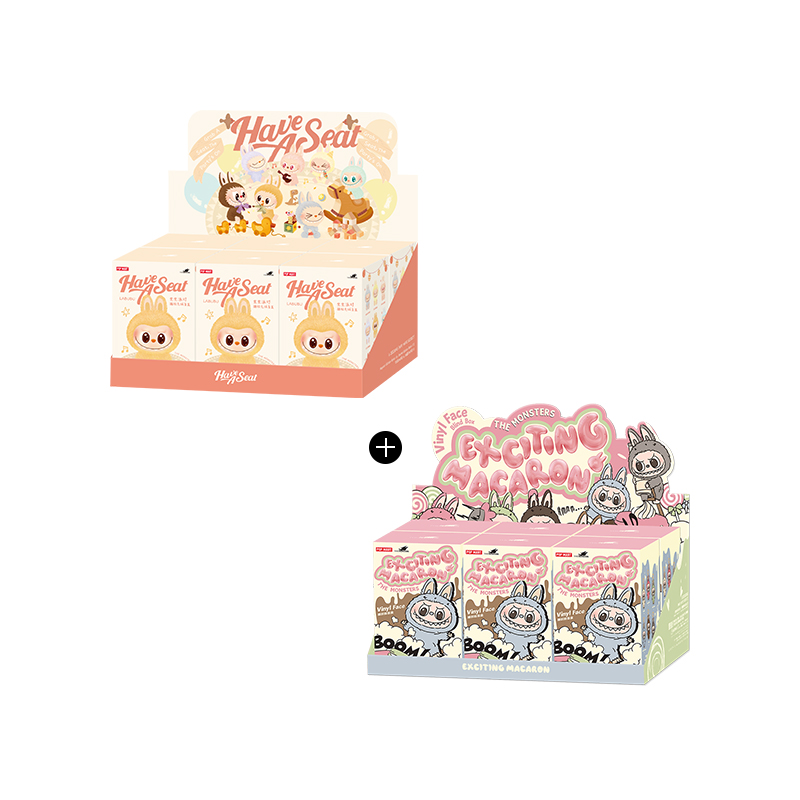 直播泡泡玛特THE MONSTERS坐坐派对&心动马卡龙 搪胶毛绒整盒组合