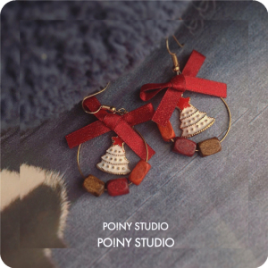 少女木质蝴蝶结拼色耳环