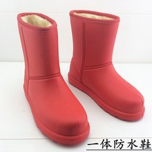 包邮 防滑厚底防水鞋 保暖厨房洗车钓鱼防水棉鞋 女冬季新款 加绒雨鞋