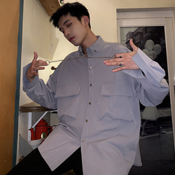 Hualun自制大口袋宽松版心机衬衫设计感男长袖休闲衬衣潮帅气港风