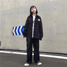 衬衫 ins原宿bf风街头复古刺绣工装 秋冬2018新款 宽松休闲男女外套