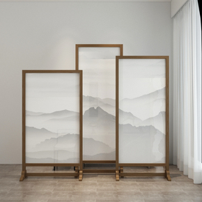 新中式古典屏风隔断客厅时尚 办公卧室实木座屏可移动 写意山水