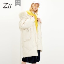Z11女装2018冬新款韩版宽松显瘦保暖加厚大毛领中长款连帽羽绒服图片