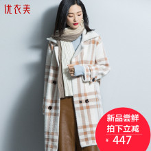 优衣美厚毛呢外套女2018新款通勤格子直筒柔软保暖呢子外套T17249图片
