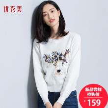 优衣美女装时尚图案直筒宽松针织衫女款长袖上衣女2018新款15687图片