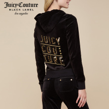 Juicy Couture2018新款字母亮片装饰天鹅绒连帽卫衣外套图片