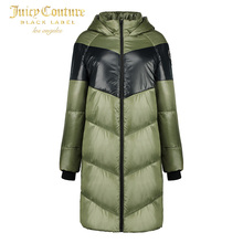Juicy Couture2018新款女士拼色连帽中长款棉服外套图片