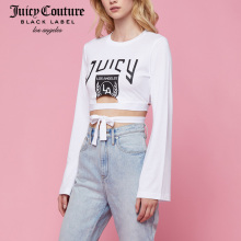 Juicy Couture字母图案印花个性下摆打结露脐长袖上衣图片