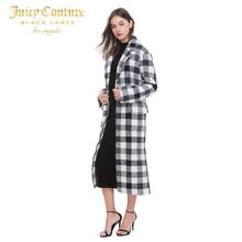 Juicy Couture2018新款女士时尚气质百搭翻领格子中长款大衣外套图片