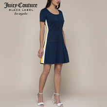 Juicy Couture2018新款女士侧边拼色条纹修身收腰短袖A字连衣裙图片