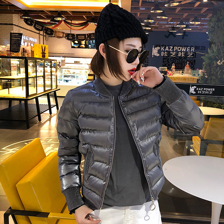 2018秋冬短款荧光亮面棉服女韩版女装显瘦棉衣圆领百搭学生棉袄潮商品大图