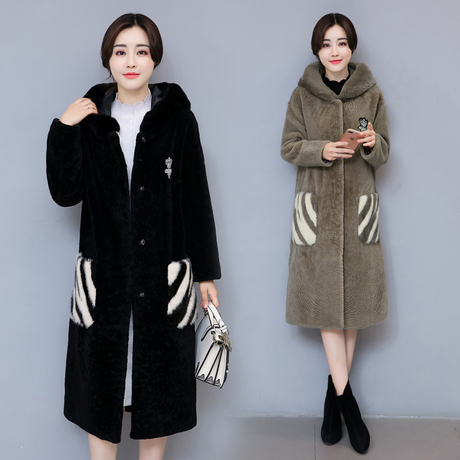 韩版仿皮草外套连帽中长款反季羊剪绒大衣潮流女装秋冬装2018新款商品大图
