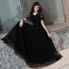 黑色晚礼服女2018新款V领显瘦聚会连衣裙名媛宴会派对小礼服长款