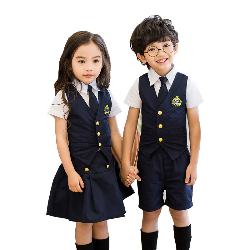 儿童校服英伦风白色衬衫纯棉套装幼儿园园服夏