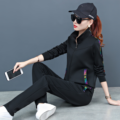 大码女装胖mm春秋2018新款时尚休闲套装宽松显瘦韩版运动服两件套商品大图