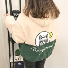 2018冬季新款韩版女装学生原宿学院风拼色加厚连帽棉衣面包服外套图片